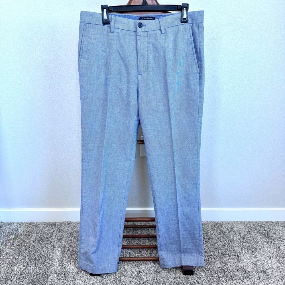 Banana Republic Aiden Fit Men’s Dress Pants 32x34 Blue Chambray 100% Cotton